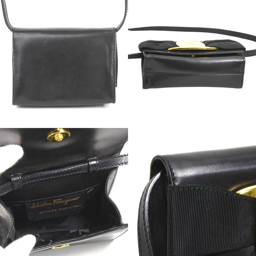 Salvatore Ferragamo Gold Vara Leather Shoulder Black Bag Crossbody - Picture 3 of 4